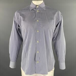 EREDI PISANO Size XL Blue White Stripe Cotton Long Sleeve Shirt